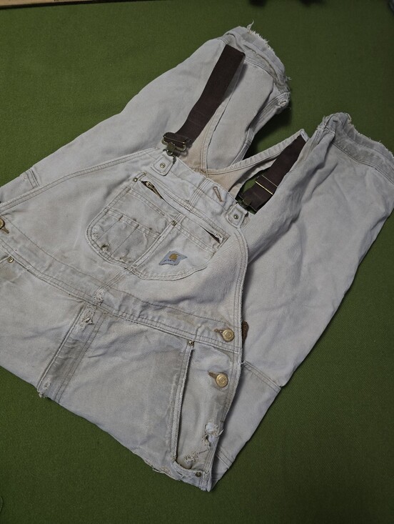 Carhartt Other - Distressed Carhartt  Denim Bib Overalls with Dark Brown Straps